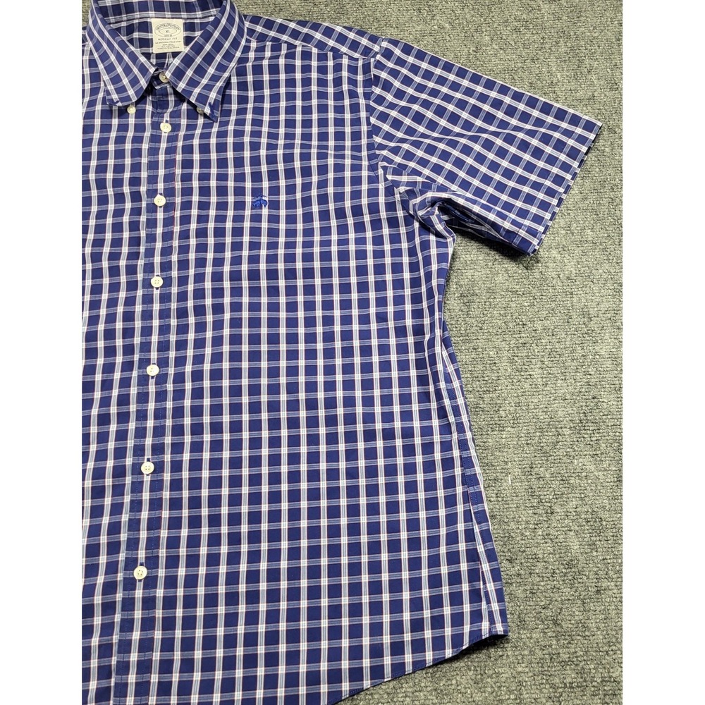 Men's Brooks Brothers Regent Shirt XL Blue Button Down Puckerware Plaid Checker - Picture 2 of 16